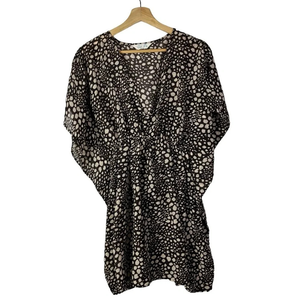 Primark Brown Circle Printed Butterfly Short Sleeve Swim Cover Up XS